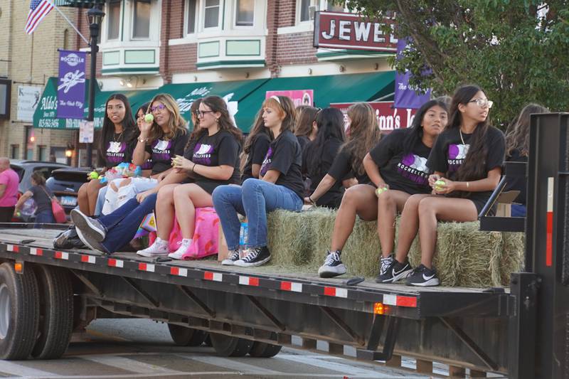The RTHS tennis team rides in the Rochelle Township High School Homecoming parade on Thursday, Sept. 25, 2025 in downtown Rochelle.
