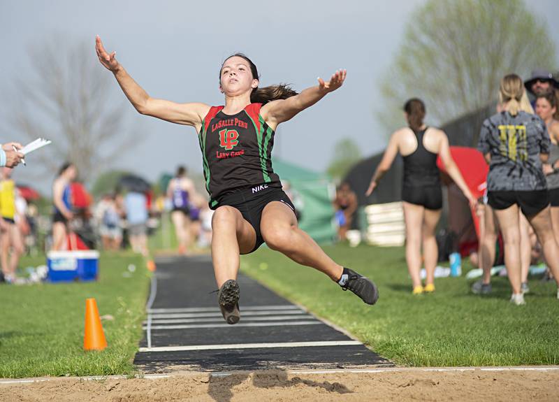 LaSalle-Peru's Emily Strehl competes in the long jump at the 2A track sectionals in Geneseo on Wednesday, May 11, 2022.