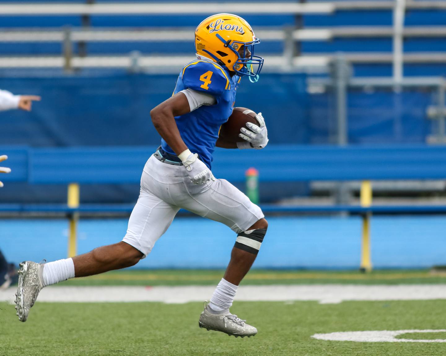 Lyon's Caleb Greer (4) runs in a touchdown after a catch over the middle during football game between York at Lyons.   Oct 14, 2023.