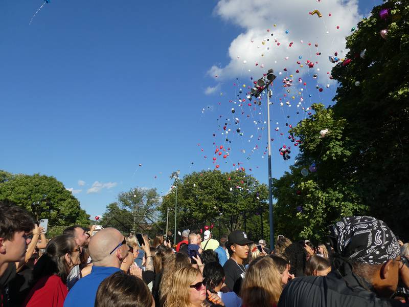 A prayer vigil and balloon release was held at Oriole Park in Chicago on Monday night, August 1, 2022 to mourn the loss of seven killed, including Lauren Dobosz and her four children, in a tragic car crash that occurred Sunday on I-90 near Hampshire.