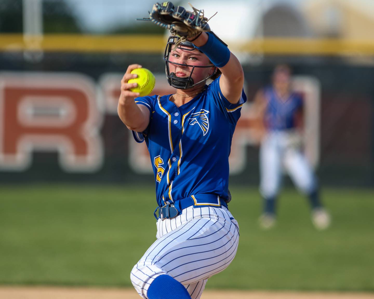 Wheaton North's Erin Metz (6) goes through her iwind up during Class 4A Plainfield North Sectional final softball game between Wheaton North at Oswego. May 31th, 2024.