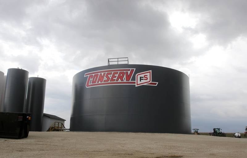 A new 1 million gallon liquid fertilizer container at Conserv FS Friday, Oct. 8, 2021 in Waterman.