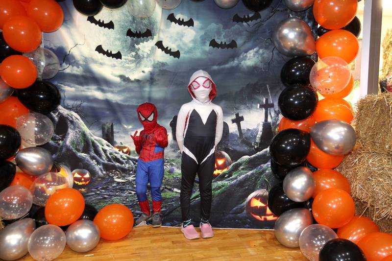 Lincoln Galang, 4, of Lindenhurst (Spider-Man) and his sister, Isabela, 8, (Spider-Gwen) stand in a spooky scene during Witchy Thrills & Chills at the Lindenhurst Park District Lippert Community Center on October 14th in Lindenhurst.
Photo by Candace H. Johnson for Shaw Local News Network