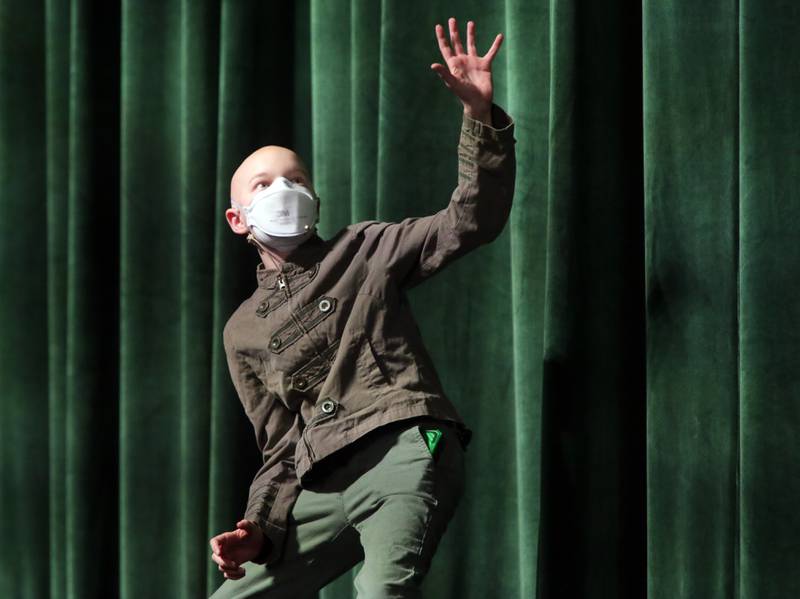 Ottawa Township High School student Tobis Burkey acts out a story scene during the 48th annual Fine Arts Festival on Thursday, March 17, 2022 at Ottawa High School.