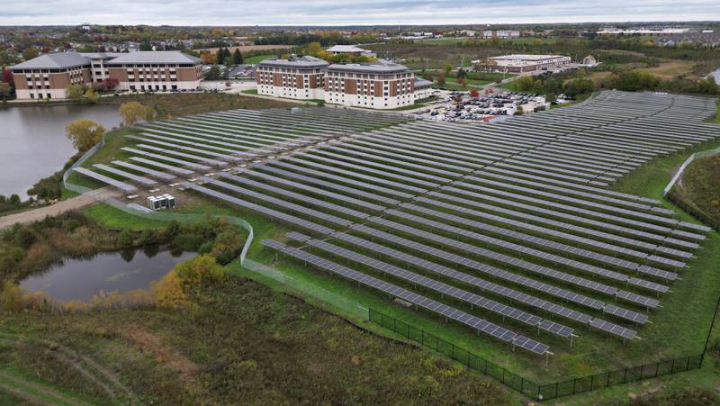 A new solar field at the Kane County Judicial Center in St. Charles, consisting of 4,200 solar panels, was officially opened on Friday, Oct. 20, 2023.