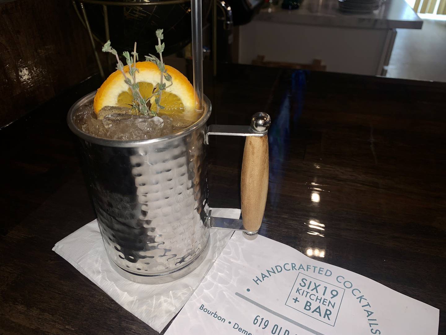Creekside, a blood orange and thyme twist on a Moscow mule at Six19 Restaurant + Bar in Plano.