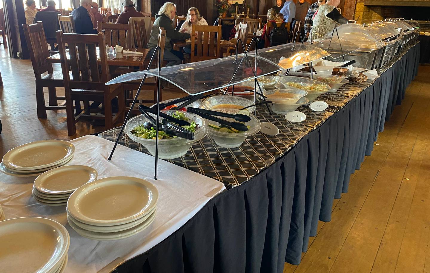 Diners can start off with a salad during the Sunday brunch buffet, which offers both breakfast and dinner foods.