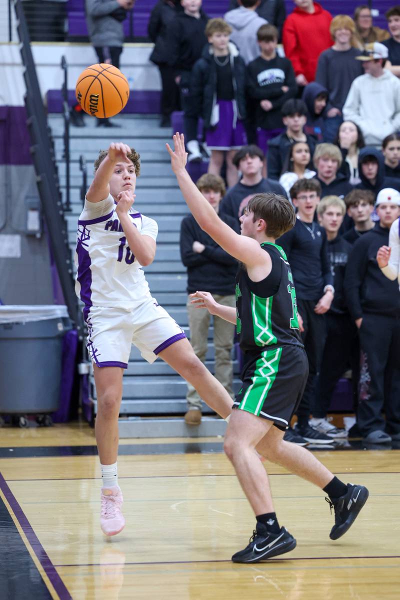 Manteno's Jack Gotkowski passes the ball during Bishop McNamara's 61-24 victory over Manteno on Tuesday, Jan. 13, 2026.