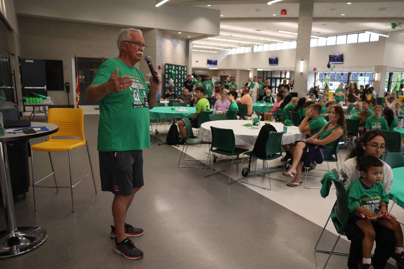 Providence Catholic’s soccer head coach Mike Taylor makes opening remarks at the Providence Catholic Brad Guzan watch party on Tuesday, July 25 in New Lenox. Guzan is a Providence Catholic alumnus who plays goalie for MLS’ Atlanta United FC.