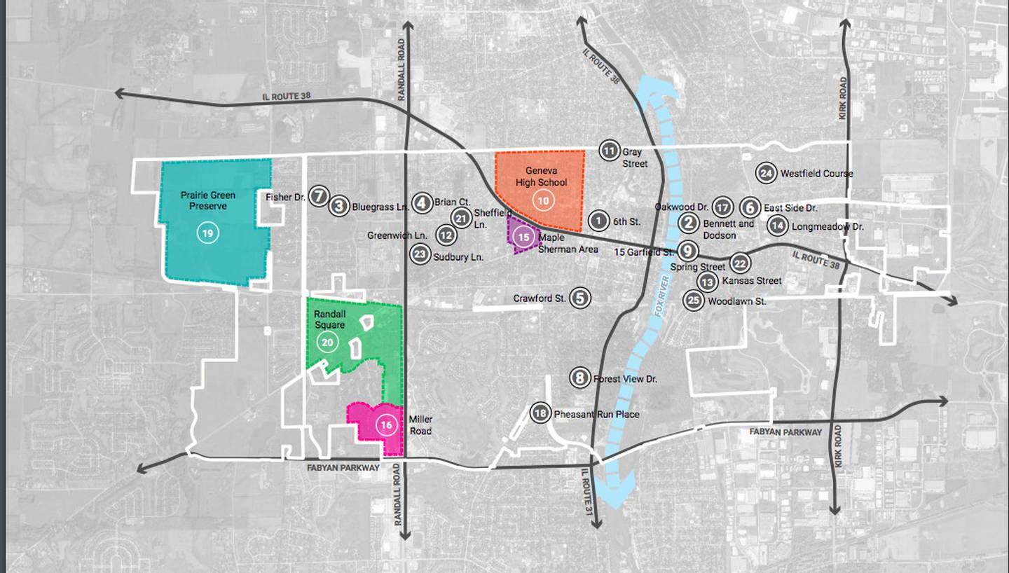 Twenty-five areas in Geneva identified as having storm drainage issues, according to a study by WBK Engineering in St. Charles and city staff.