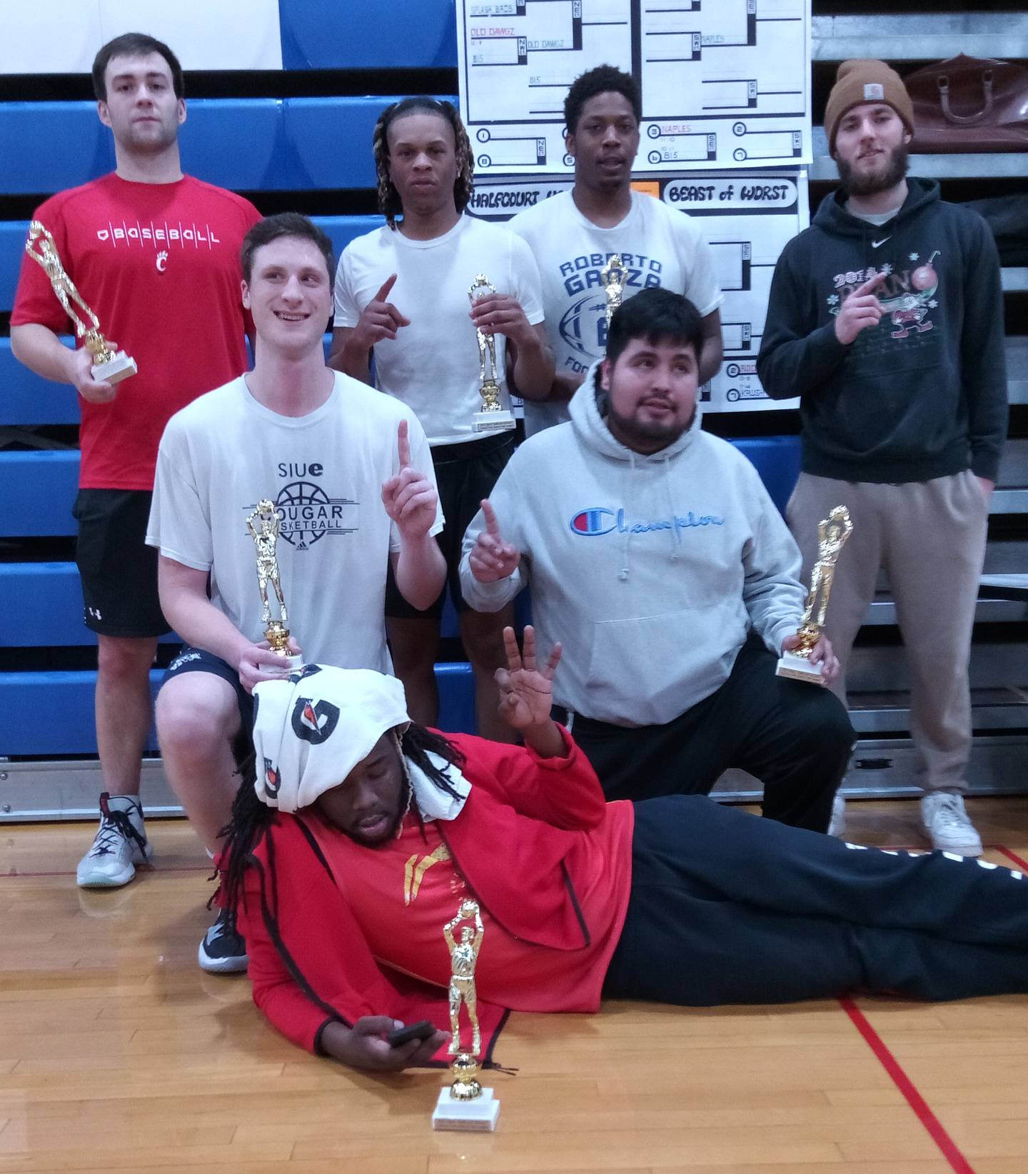 Cal Jarrett, Laron Carr, Kyle Leblanc, Riley Mehrens, Blake Buls, Javi Gomez, and Lamar Upshaw are members of the Munstars, which went 16-8 to win the Coloma Township Park District 2:30 p.m. Fall Basketball League.