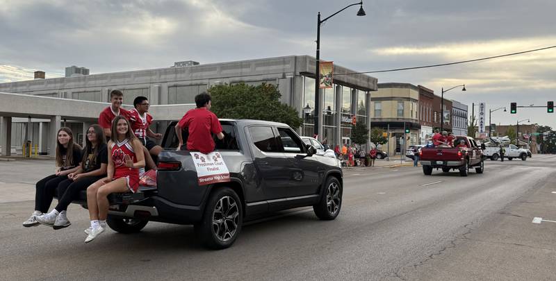 The Streator High School freshman homecoming court rides in the school’s homecoming parade Wednesday, Oct. 1, 2025, in downtown Streator.