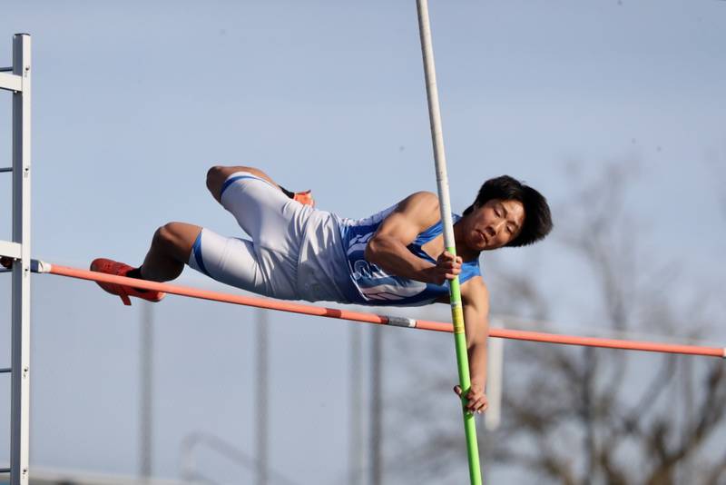 Princeton's Andrew Peacock clears the bar in Tuesday's Ferris Invite.