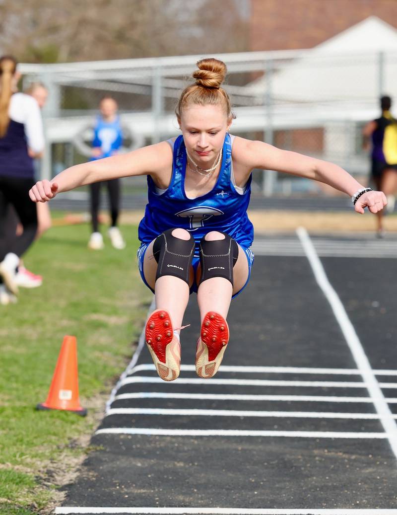 Princeton's  Journey Short competes in the triple jump in Thursday's Howard-Monier Meet at Princeton.