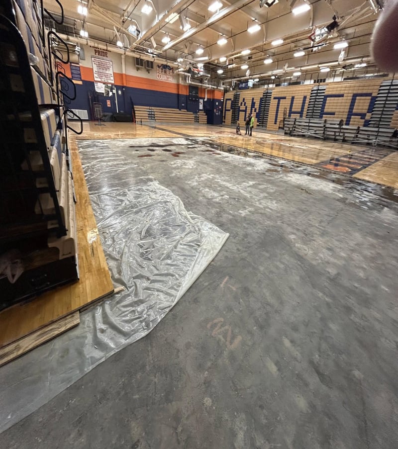 The main gym floor at Oswego High School had to be replaced following flooding at the school in August.