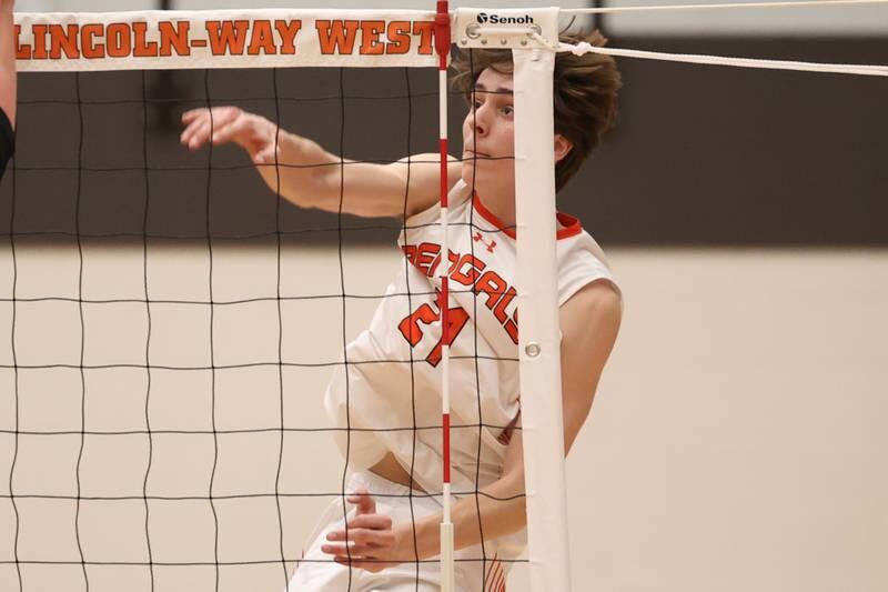 Plainfield East’s Jack Robertson hits a shot past the defense against Lincoln-Way West on Wednesday, March 22nd. 2023 in New Lenox.