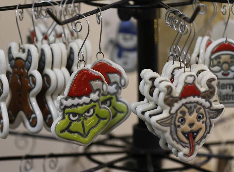 Christmas ornaments made by Deanne Ferguson on Thursday, Dec. 19, 2024, at Artisans on Main in Woodstock. Several of the artists have holiday themed items for sale.