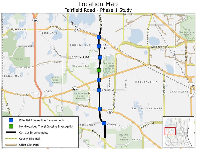 The Lake County Division of Transportation is hosting an open house public meeting from 5 to 7 p.m. June 16 at the Rolek Community Center, 814 Hart Road, Round Lake, to present the alternatives and solicit feedback on the Fairfield Road Planning Study.