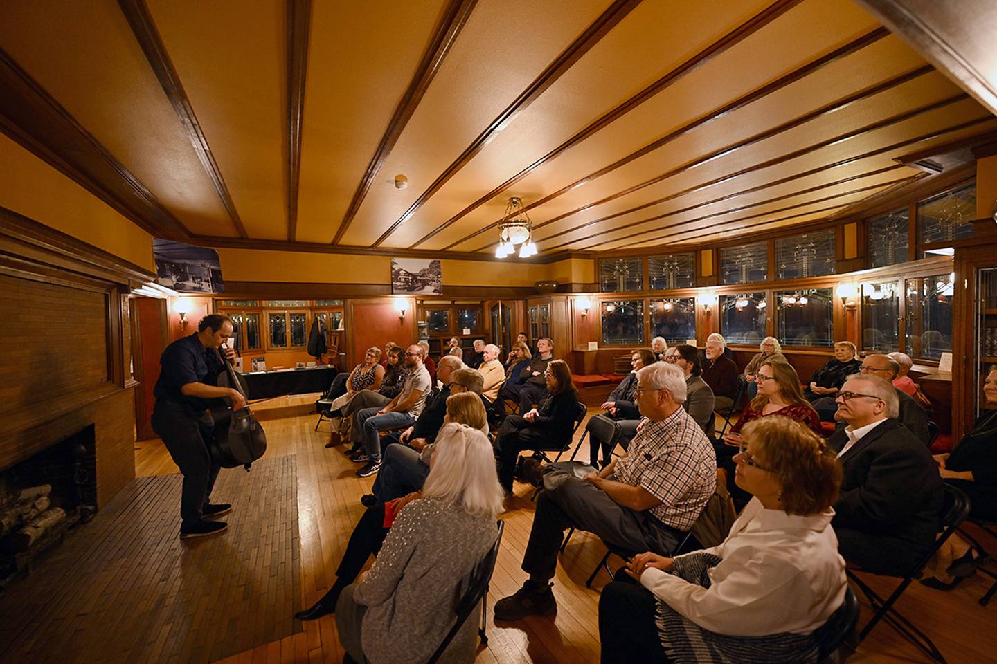 Cellist Mike Block performs at the Frank Lloyd Wright B. Harley Bradley House in Kankakee on Friday, March 7, 2025.
