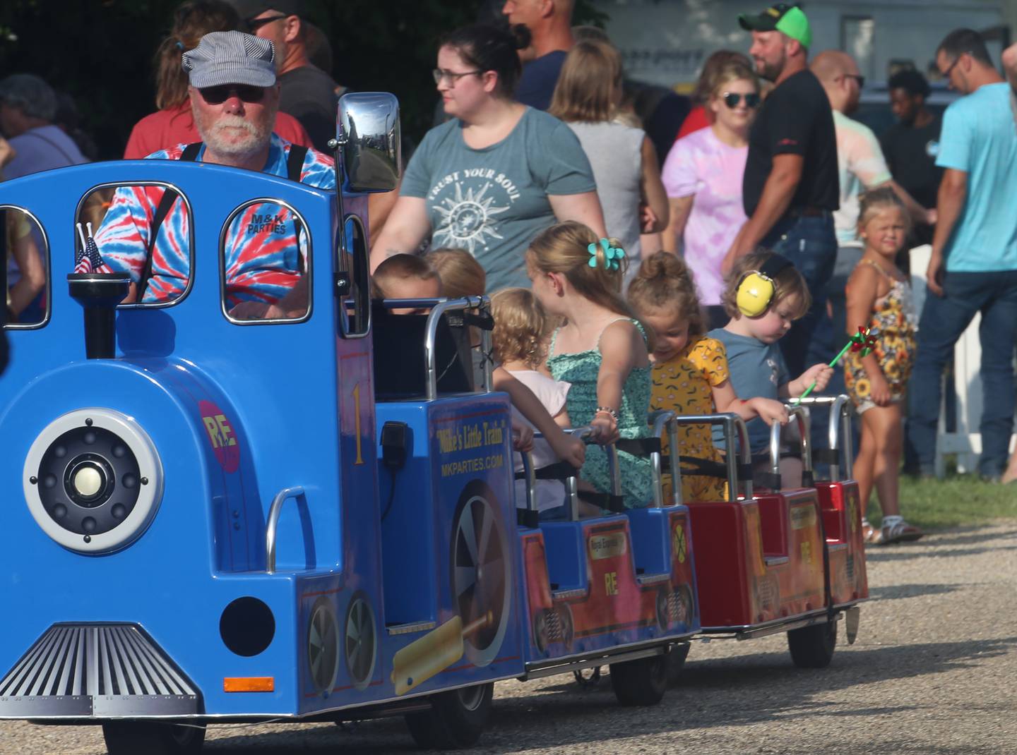 Children ride a train during the 102nd Marshall-Putnam Fair on Thursday, July 13, 2023 in Henry.