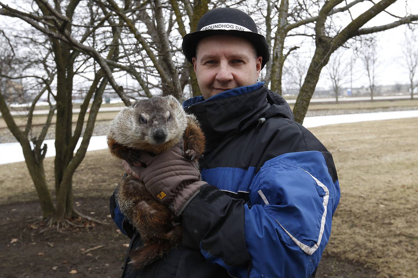 Mark Szafran holds his groundhog on Wednesday, Jan. 31, 224 in Crystal Lake. Szafran will be bring his weather prognosticating groundhog to Woodstock on Friday for the annual Groundhog's Day prediction.