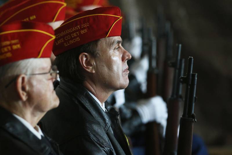 Charles Walgreen, of Lake Forest, Commandant of Lake County Detachment #801-Marine Corps League listens to the Lindenhurst Veterans Day Ceremony at the Public Works garage behind the Village Hall on November 11th in Lindenhurst.
Photo by Candace H. Johnson for Shaw Local News Network