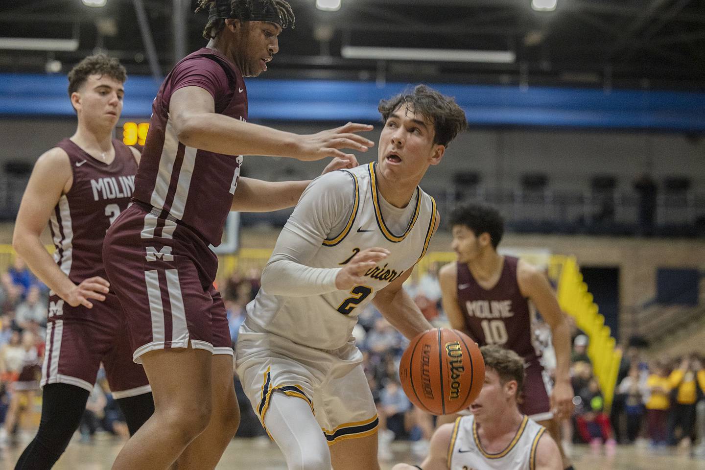 Sterling’s JP Schilling looks to put up a shot against Moline Friday, Feb. 10, 2023.
