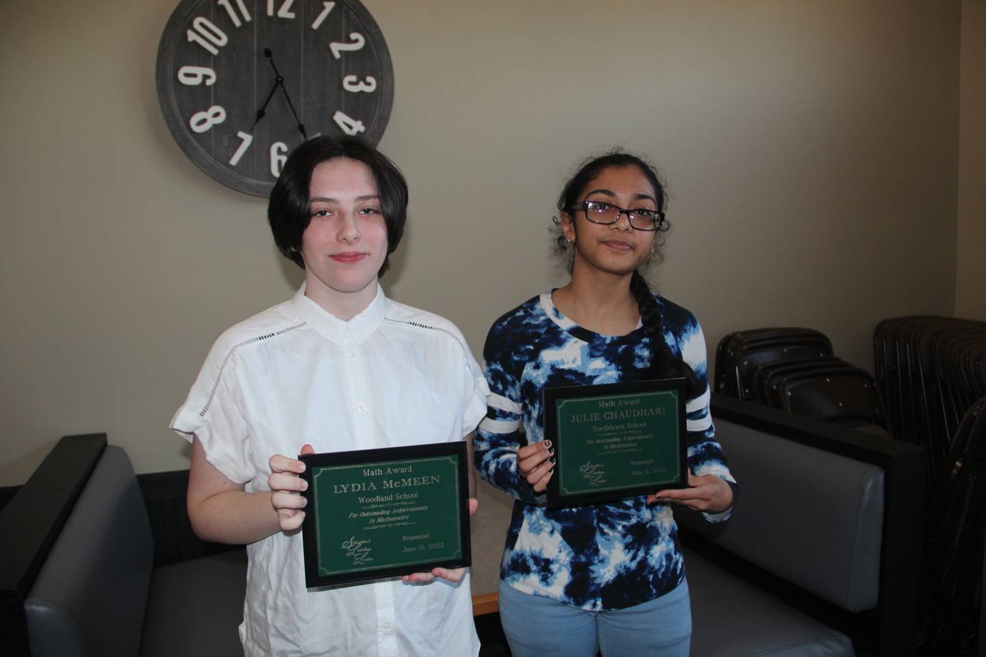 Streator Leading Ladies Math Award winners are Lydia McMeen, of Woodland School, and Julie Chauhari, of Northlawn School.