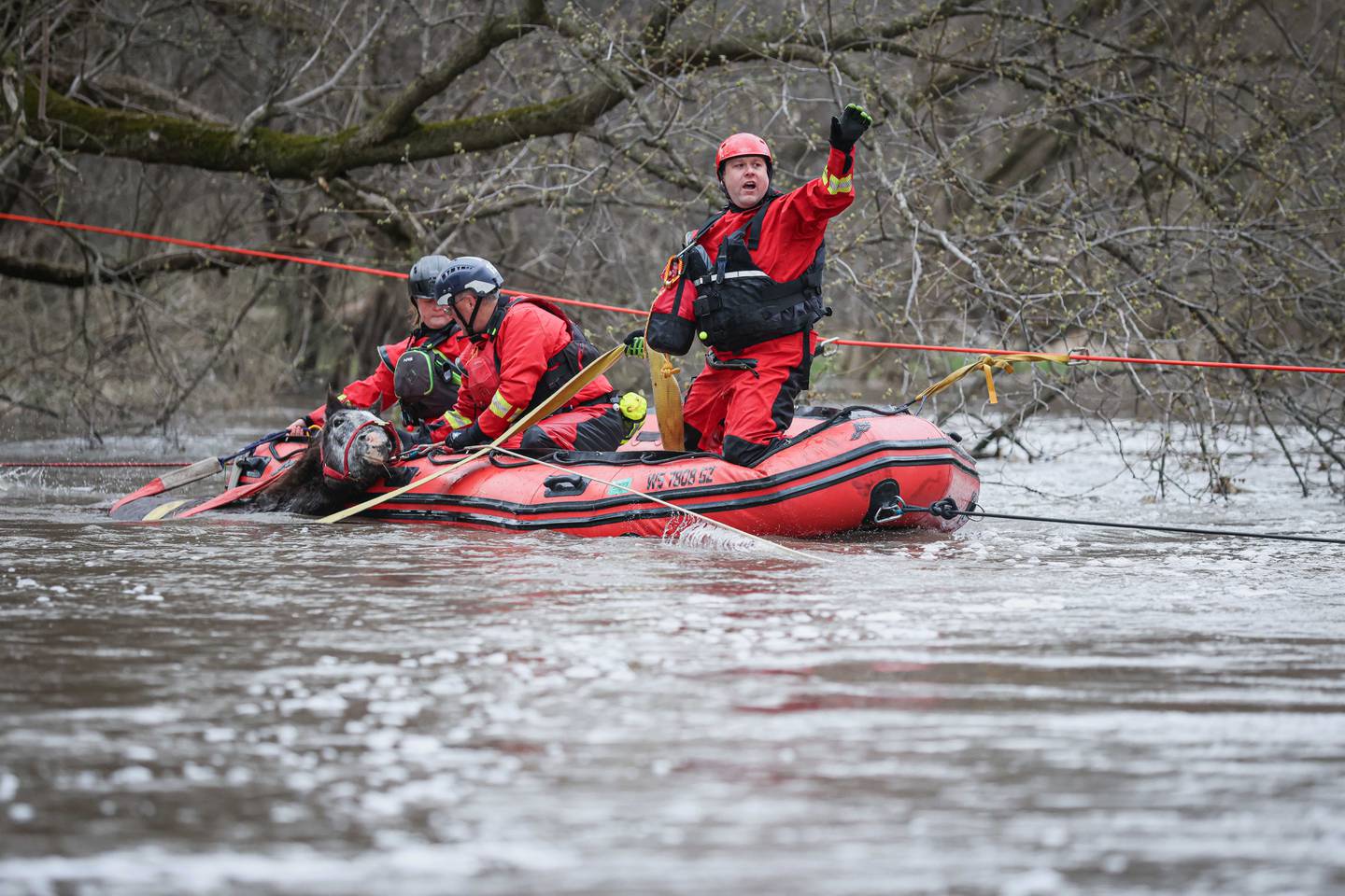 A horse was rescued from a flooded creek near Marengo Saturday, April 4, 2026.