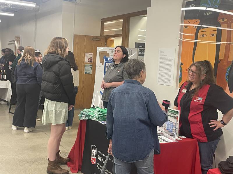 Vendors greet attendees Saturday, April 11, 2026, at the third annual DeKalb County Earth Fest held in NIU's Founders Memorial Library in DeKalb.