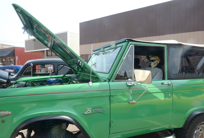 This 1974 Ford Bronco, owned by Russ Shuck of Dixon, complete with a green driver, was one of the entries at the Milledgeville car show on Sunday, June 4.