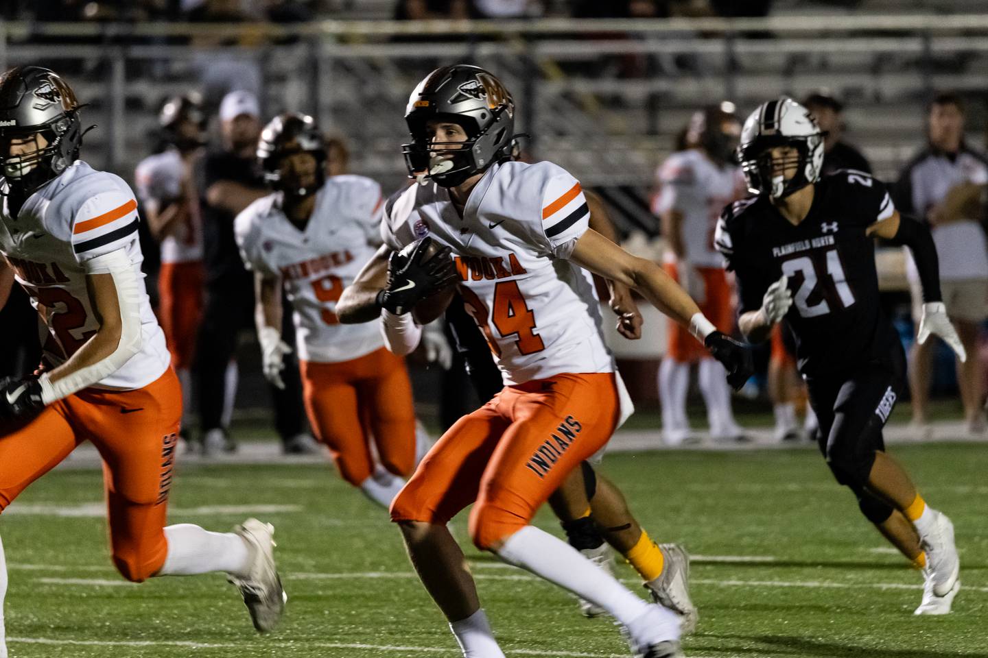 Minooka's Jaden Boe runs the ball during the Oct. 11 game against Plainfield North.