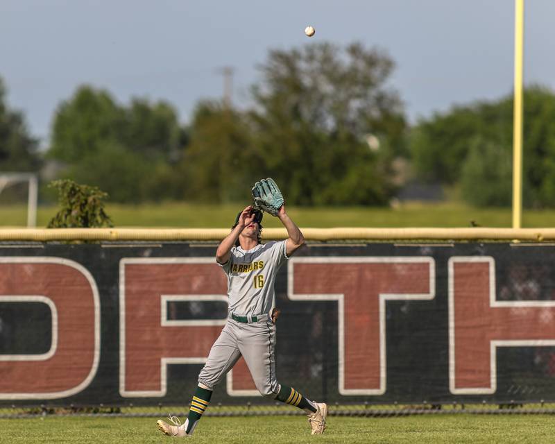 Waubonsie Valley's Ben Ford (16) runs under a catch during Class 4A Sectional Final Championship game between Downers Grove North at Waubonsie Valley.  May 31, 2024