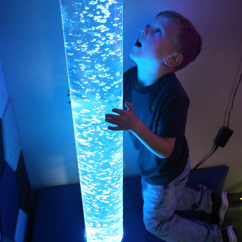 Jack Sanderson, 6, from Kirkland, checks out a bubble tube Wednesday, Nov. 6, 2024, during a grand opening of the Kishwaukee Special Recreation Association’s Sensory Room at the Sycamore Park District Community Center.