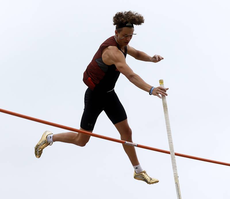 McHenry’s Zachary Galvicius competes in the pole vault during the IHSA Class 3A Huntley Boys Track and Field Sectional Wednesday, May 18, 2022, at Huntley High School.