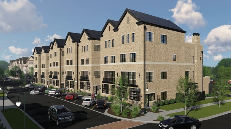 Renderings of  the proposed River 504 Townhomes development at the corner of S. First and Prairie Streets in downtown St. Charles.