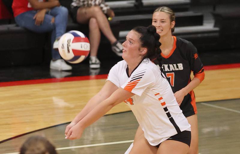 DeKalb's Ella Swanson bumps the ball during their match against Indian Creek Tuesday, Sept. 6, 2022, at Indian Creek High School in Shabbona.