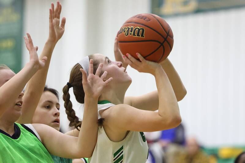 Providence’s Claire Wajda goes in for the shot against IMSA in the Class 3A Providence Regional Semifinal on Tuesday, February 14th.