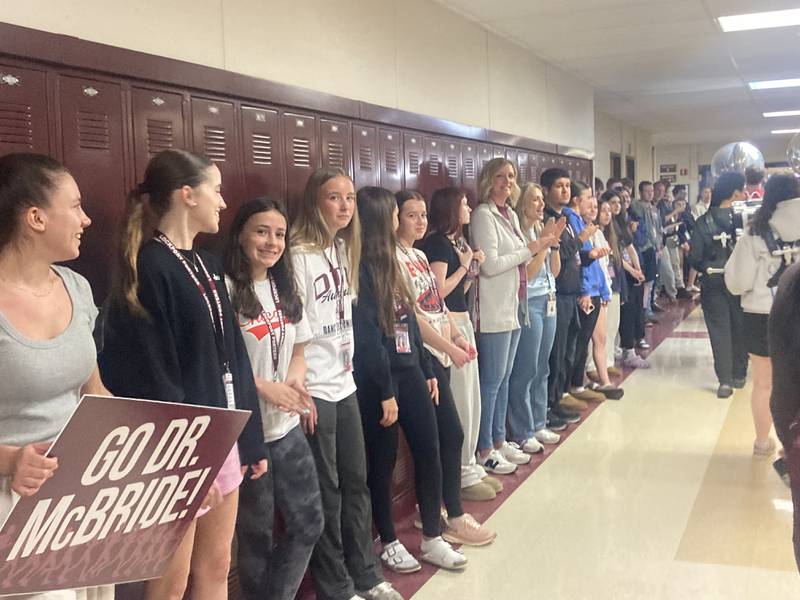 LTHS students line the hall at East Campus to cheer on Dr. Robert McBride on Friday, April 17, 2026.