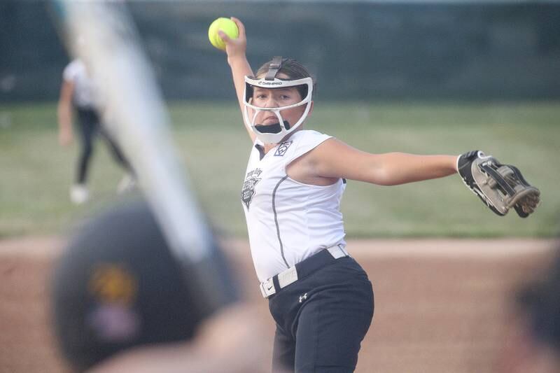 Spring Valley District 20 pitcher Brynn Pellegrini delivers a pitch to Tri-Cities on Tuesday, July 25, 2023 at McKinley Park in Peru.