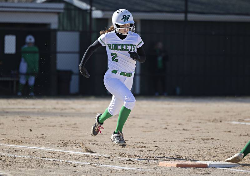 Rock Falls’ Brooke Howard sprints to first against Geneseo Wednesday March 29, 2023.
