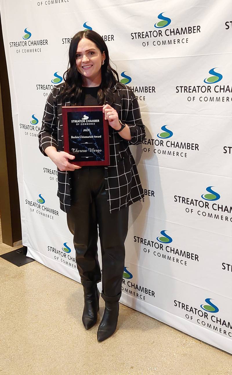 Theresa Solon Wargo was named the first Beckie Chismarick Award winner on Thursday, March 14, 2024, during the Streator Chamber's 110th annual awards dinner at the Eastwood.