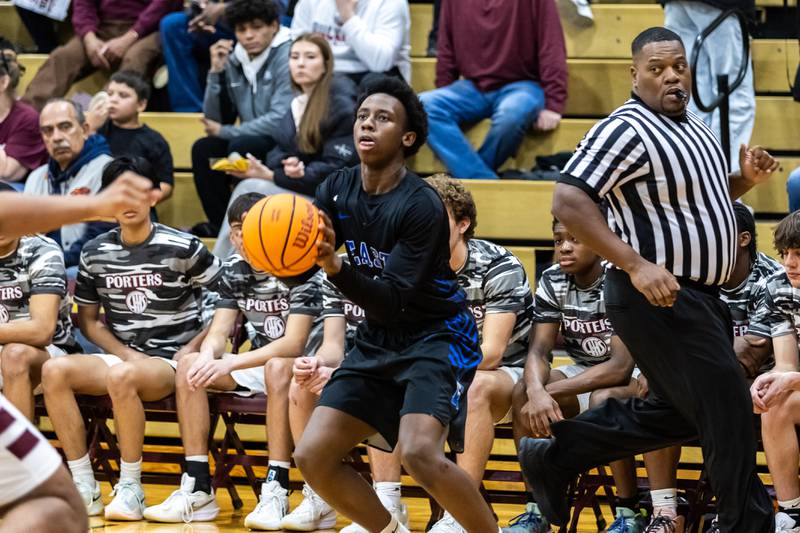 Lincoln-Way East's Marcus Gordon squares-up to shoot during a varsity basketball game against Lockport at Lockport Township High School East Campus on Jan. 23, 2026.