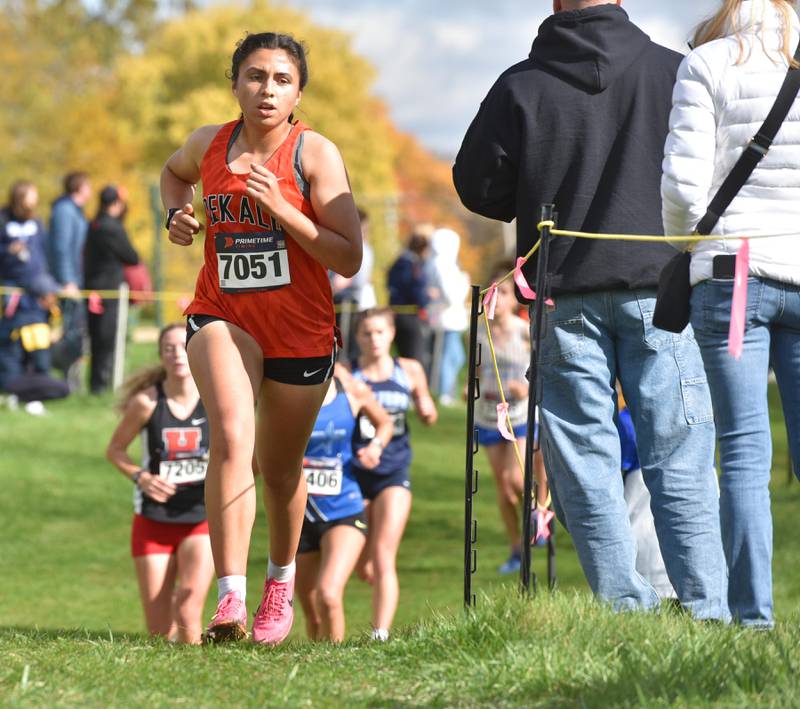 DeKalb’s Korima Gonzalez in the Lake Park High School cross country sectional meet in Medinah on Saturday, October 28, 2023.