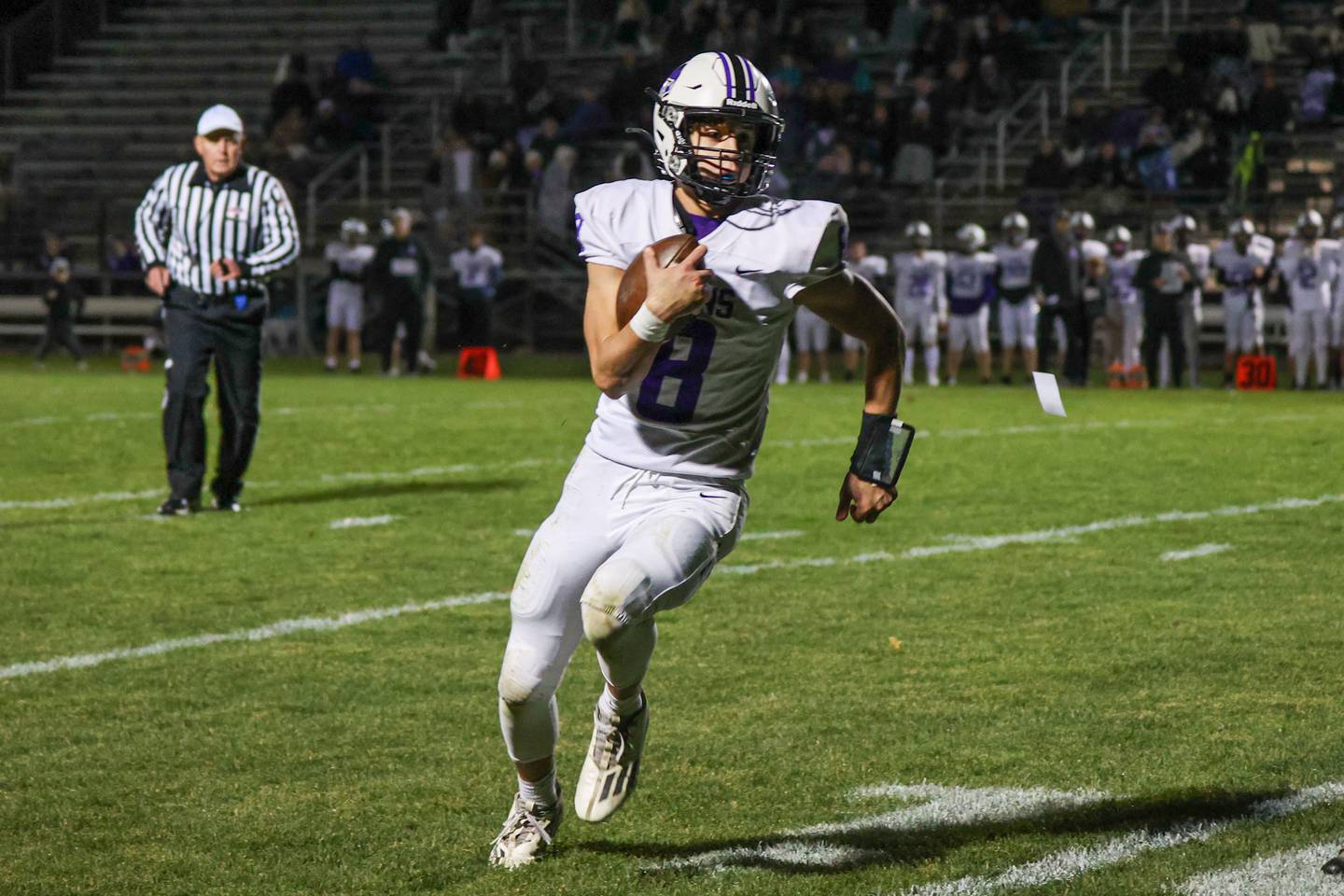 Owen Adams of El Paso-Gridley runs ball on Friday, November 1, 2024 at Seneca High School in Seneca.