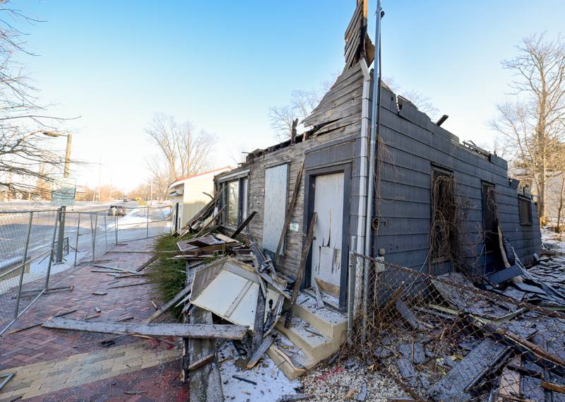 The historic 1890s Tin Shop building is being demolished, to make way for a downtown plaza with a public restroom facility and seating, on Wednesday, Jan 21, 2026 in Batavia.