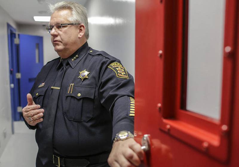 Wilmington Police Chief Phillip Arnold gives a tour of the new police station in Wilmington during an open house in November 2015.