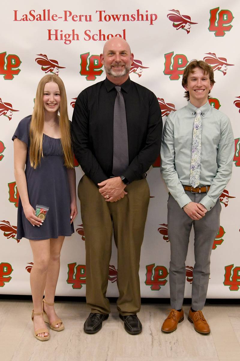 Hailey Dzik (left) received the 2024 Bertusi Award for social science and Kevin Rynke (right) received the 2024 Knights of Columbus U.S. History Award at La Salle-Peru High School.