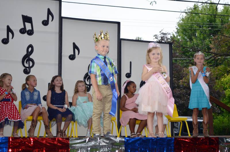 Isaiah Wilken, 5, of German Valley, and Addison Metzger, 5, of Leaf River, smile after being crowned the 2022 German Valley Little Miss and Little Mister. The pageant took place on July 16 at Ben Miller Park, in German Valley, during German Valley Days. There were 10 contestants for Little Miss and two for Little Mister.