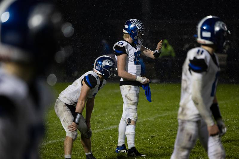 Clifton Central's Brady Shule checks the play late in the second half during Dwight's 43-14 victory over Clifton Central in second round playoffs on Saturday, Nov. 8, 2025.